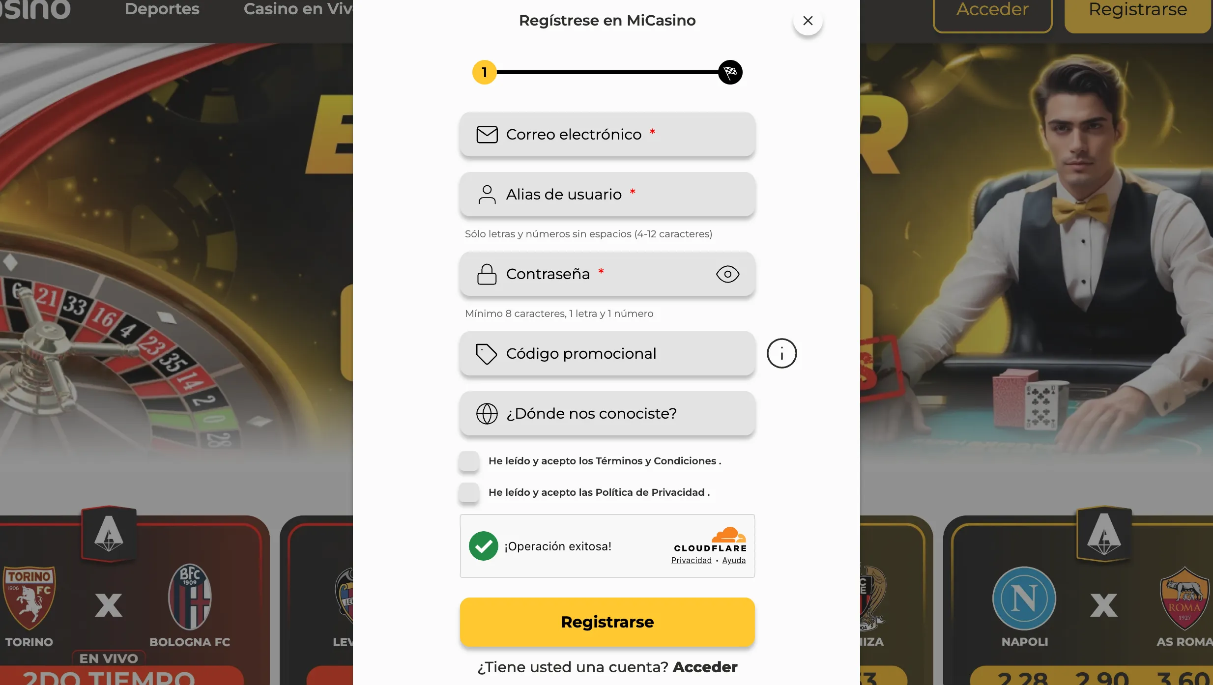 Micasino registrarse